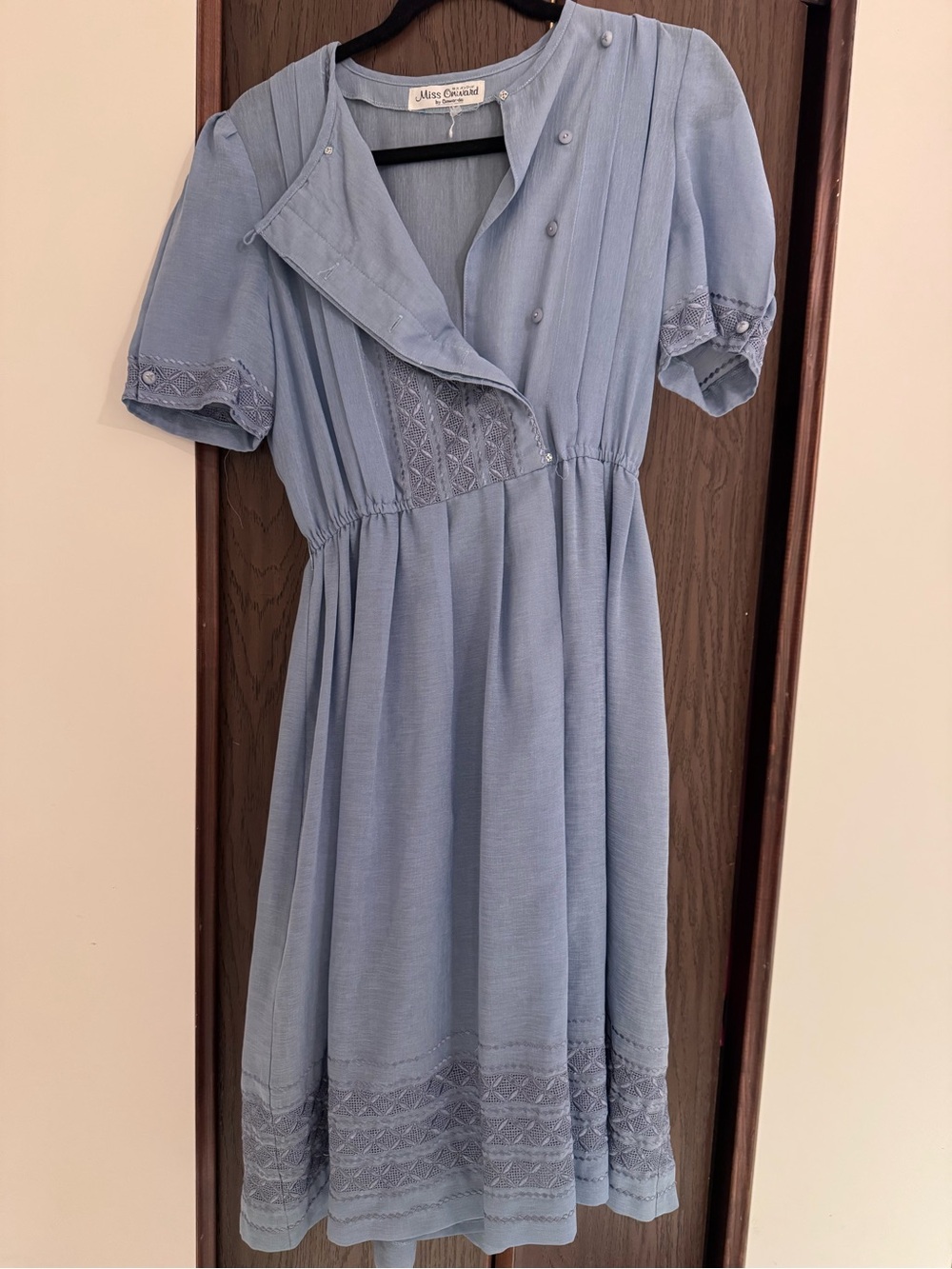 Vintage Light Blue Midi Dress with Lace Insets